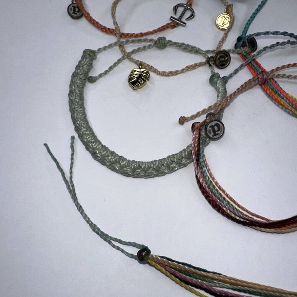 Pura Vida Bracelet Lot Anchor Leaf Charm Braided Multi Strand COlor Set 7 Rope - Picture 5 of 6